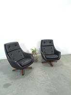 Zwarte skai kunstleder draaifauteuil uit Zweden vintage, Huis en Inrichting, Fauteuils, 75 tot 100 cm, Ophalen of Verzenden, Vintage skai draaifauteuil