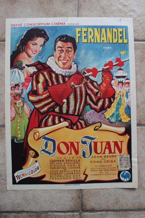 filmaffiche Fernandel Don Juan 1956 filmposter, Verzamelen, Posters, Zo goed als nieuw, Film en Tv, A1 t/m A3, Rechthoekig Staand