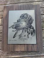 Gegraveerde Plaque - Hond met Eend, Antiek en Kunst, Ophalen of Verzenden