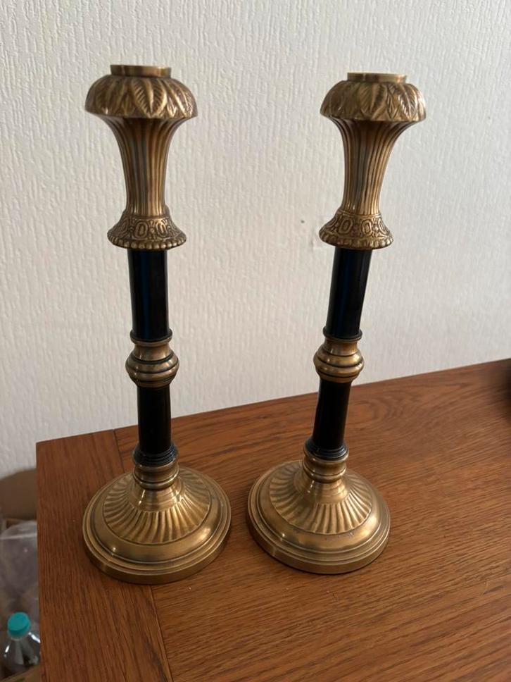 Zware messing kaarsenhouders van Laura Ashley, Huis en Inrichting, Woonaccessoires | Kandelaars en Kaarsen, Gebruikt, Overige materialen
