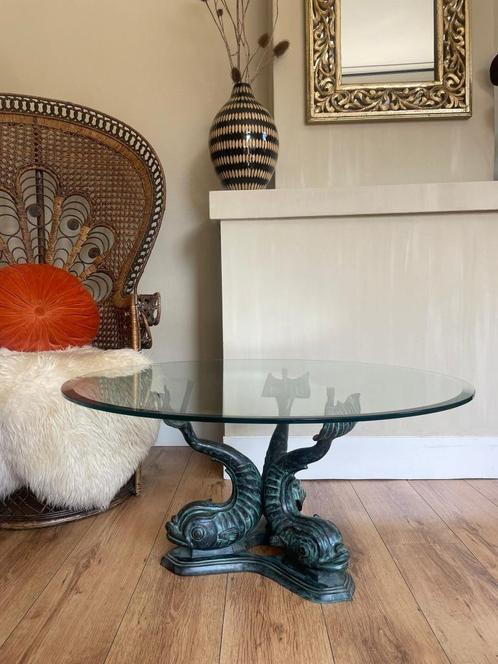 Salontafel brons Koi vis, Huis en Inrichting, Tafels | Salontafels, Gebruikt, Minder dan 50 cm, 50 tot 100 cm, 50 tot 100 cm, Rond