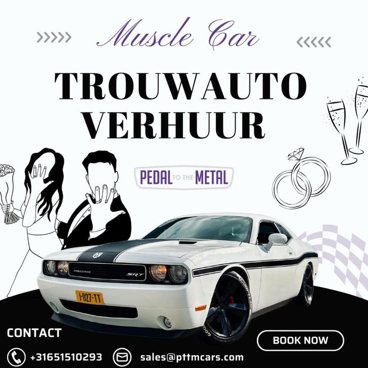 Trouwauto huren Dodge Challenger met/zonder chauffeur, Diensten en Vakmensen, Verhuur | Auto en Motor, Trouwauto