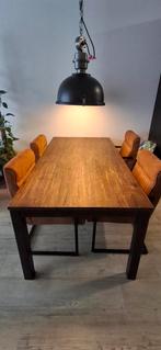 Eettafel met stoelen en eventueel lamp, Huis en Inrichting, Tafels | Eettafels, Ophalen, Gebruikt, 50 tot 100 cm, Metaal