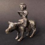 Bronzen beeldje Azië Aziatische Yak met fluitspelende boer, Ophalen of Verzenden