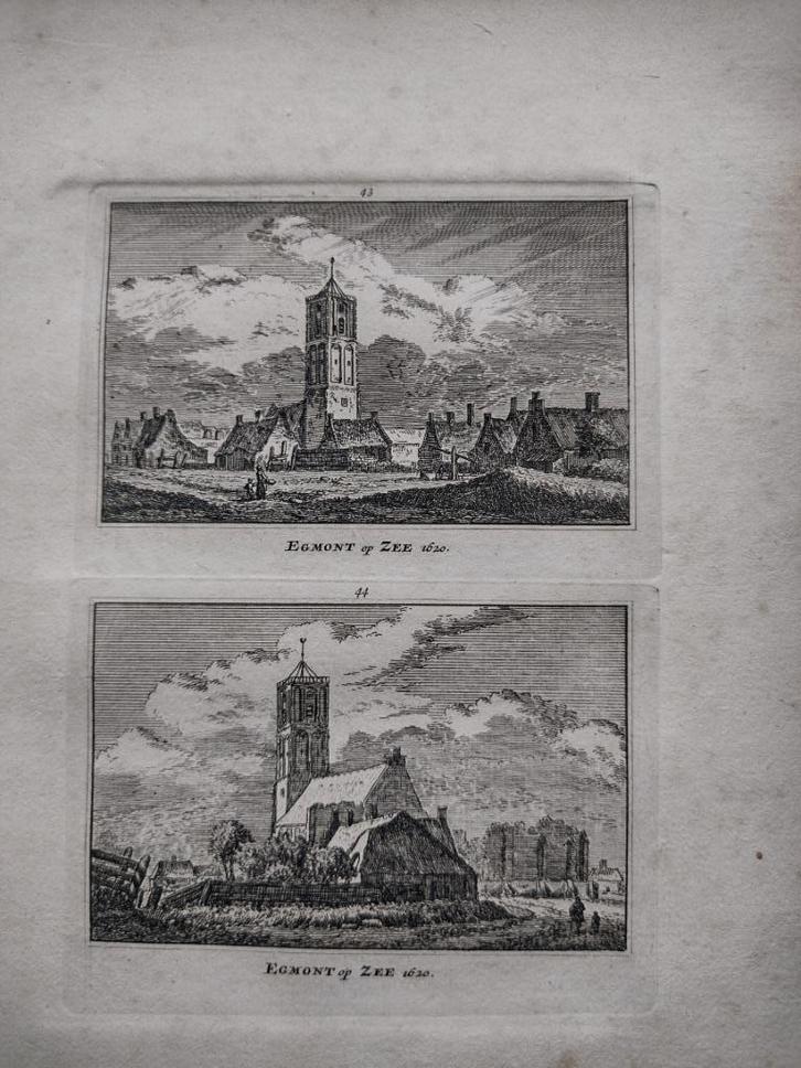 043-044 Egmond op Zee Kopergravure dl 3 18e Eeuw, Antiek en Kunst, Kunst | Etsen en Gravures, Ophalen of Verzenden