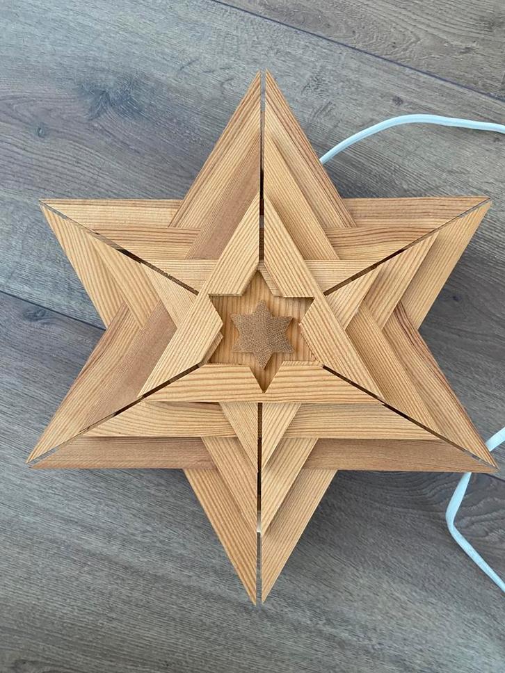 Vintage houten kerstster met lamp kerstverlichting retro, Diversen, Kerst, Zo goed als nieuw, Ophalen of Verzenden