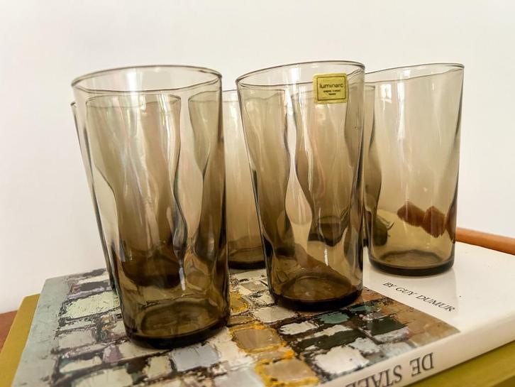 5x Luminarc France rookglas longdrinkglazen, Verzamelen, Glas en Borrelglaasjes, Gebruikt, Waterglas, Ophalen of Verzenden