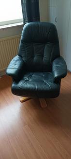 Mooie zwarte leren fauteuil, Huis en Inrichting, Fauteuils, Ophalen, Minder dan 75 cm, Leer, Zo goed als nieuw