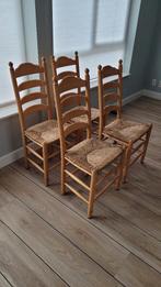 eiken eethoek stoelen 4 met stoelen rieten zitting, Huis en Inrichting, Stoelen, Ophalen, Riet of Rotan, Gebruikt, Bruin
