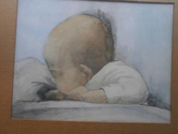 Mooie Babyportret in Aquarel van JONKVR Eline Cremers,Scheen beschikbaar voor biedingen