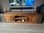 Leerdam! Mooie tv-kast van hout met stalen details, Ophalen, 150 tot 200 cm, Zo goed als nieuw, Minder dan 100 cm