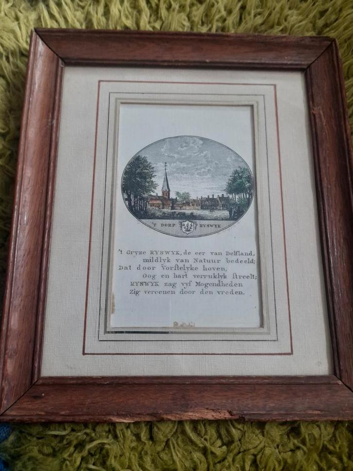 Oude prent van Rijswijk in houten lijst, Antiek en Kunst, Kunst | Etsen en Gravures, Ophalen of Verzenden
