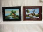 2 antieke schilderijen op glas mooi beschilderd 46x35, Ophalen of Verzenden