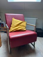 Rode leren lederen stoel meubel fauteuil, Huis en Inrichting, Fauteuils, Ophalen, Gebruikt, 50 tot 75 cm, Leer