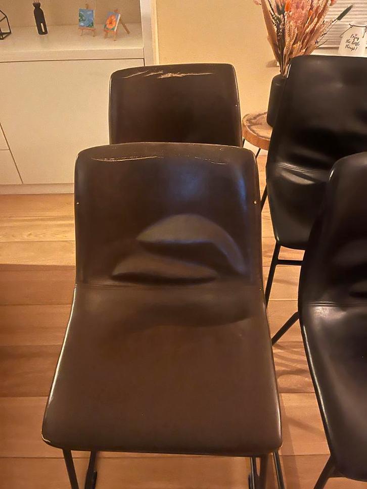 6 Eetkamerstoelen - Zwart, Donkerbruin, Lichtbruin, Huis en Inrichting, Stoelen, Gebruikt, Vijf, Zes of meer stoelen, Kunststof