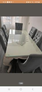 Brocante eettafel en 6 stoelen wit grijs, Huis en Inrichting, Ophalen of Verzenden, Zo goed als nieuw