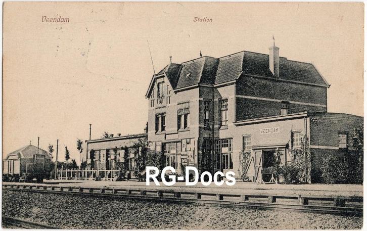 Ansichtkaart - Briefkaart Trein Station Veendam 1916, Verzamelen, Ansichtkaarten | Nederland, Gelopen, Groningen, Voor 1920, Ophalen of Verzenden