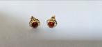 Gouden oorbellen met bloedkoraal - 14 karaat, Sieraden, Tassen en Uiterlijk, Oorbellen, Ophalen of Verzenden, Zo goed als nieuw