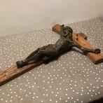 Groot Jezus Kruis Houtsnijwerk 60x37cm Wandkruis Antiek Look, Antiek en Kunst, Ophalen of Verzenden