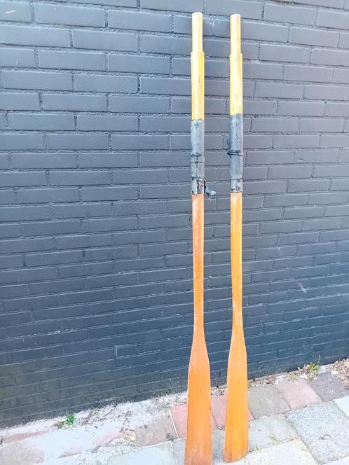 Set I.pr.st.hardhouten roei riemen.L.180cmDik 4.5 cm Br.13cm, Watersport en Boten, Peddels, Zo goed als nieuw, Ophalen