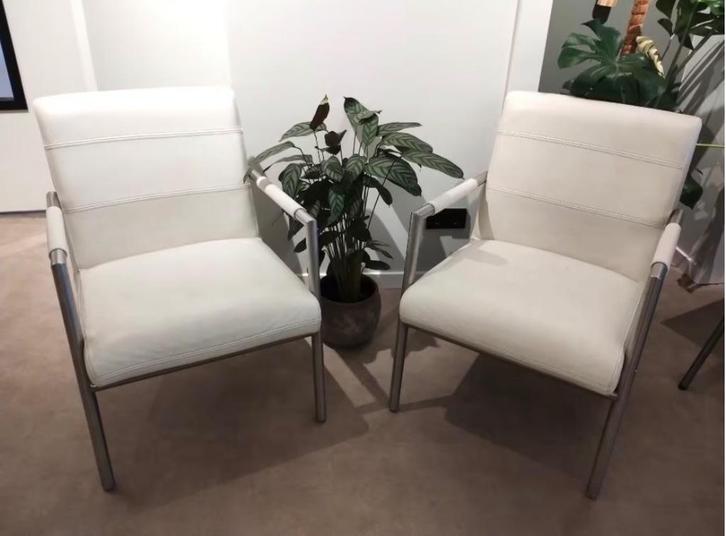 Fauteuils van wit leer (2 stuks), Huis en Inrichting, Fauteuils, Gebruikt, Leer, 50 tot 75 cm, 75 tot 100 cm, Ophalen