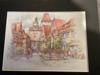 Rothenburg ob der tauber marktsturm  litho 22 x 16 in lijst, Ophalen of Verzenden