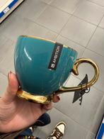 Mok met oor petrol turquoise goud koffie tea beker porcelein, Huis en Inrichting, Keuken | Servies, Ophalen of Verzenden, Zo goed als nieuw