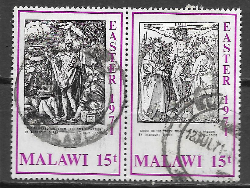 Malawi 1971 Pasen kruisiging Jezus Christus gebruikt paar, Postzegels en Munten, Postzegels | Afrika, Gestempeld, Overige landen