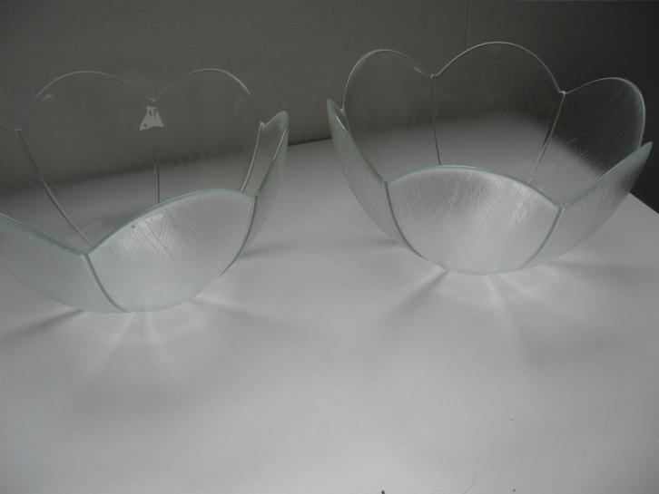 2 Nw excl gegolfde desgin tulpen schalen glas samen €15.00., Huis en Inrichting, Woonaccessoires | Schalen en Manden, Nieuw, Rond