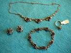 Zilveren set ketting, armband, ring, oorbellen, Ophalen of Verzenden, Zo goed als nieuw, 17 tot 18, Dame