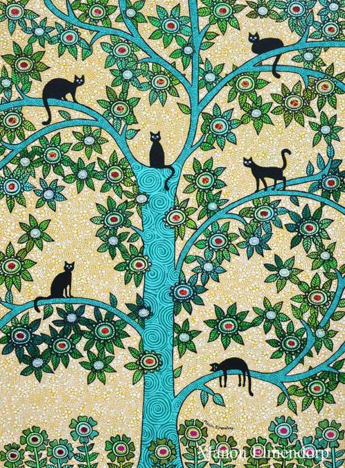 Origineel Handgeschilderd Schilderij Katten in Boom Nieuw, Antiek en Kunst, Kunst | Schilderijen | Modern, Ophalen of Verzenden