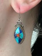 Zilver 925 oorbellen lapis lazuli en turkoois, Hangers, Blauw, Ophalen of Verzenden, Zo goed als nieuw