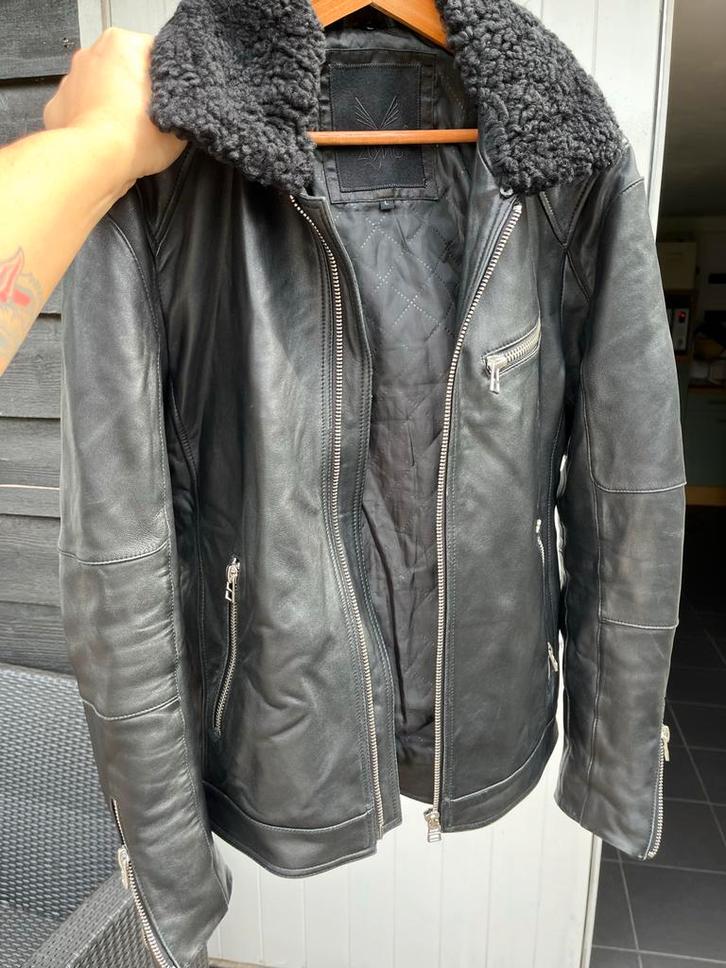 Leren Bikerjack met Kraag, Kleding | Heren, Jassen | Zomer, Nieuw, Maat 48/50 (M), Zwart, Ophalen of Verzenden