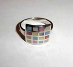 Ring Parelmoer 925 multicolor vierkantjes, Sieraden, Tassen en Uiterlijk, Ringen, Overige kleuren, Verzenden, Zo goed als nieuw