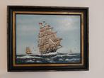 Schilderij zeegezicht met schepen, Antiek en Kunst, Kunst | Schilderijen | Klassiek, Ophalen of Verzenden