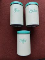 Drie oude blikken voor koffie, suiker en thee., Verzamelen, Blikken, Ophalen of Verzenden, Gebruikt, Koffie