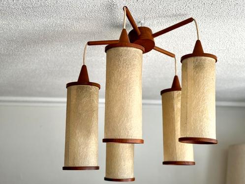 Vintage Deense kroonluchter hanglamp teak jaren 60, Huis en Inrichting, Lampen | Hanglampen, Zo goed als nieuw, Minder dan 50 cm