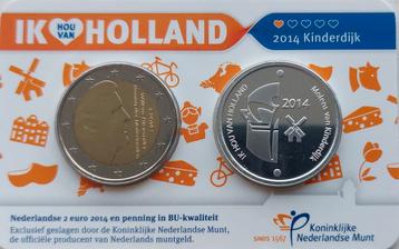 2 euro ik hou van Holland Kinderdijk met zilveren penning. 