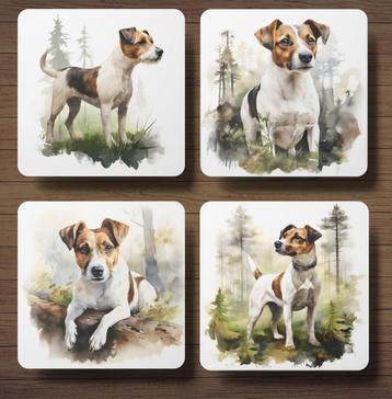 Jack Russell Terriër Aquarel onderzetters met houder beschikbaar voor biedingen