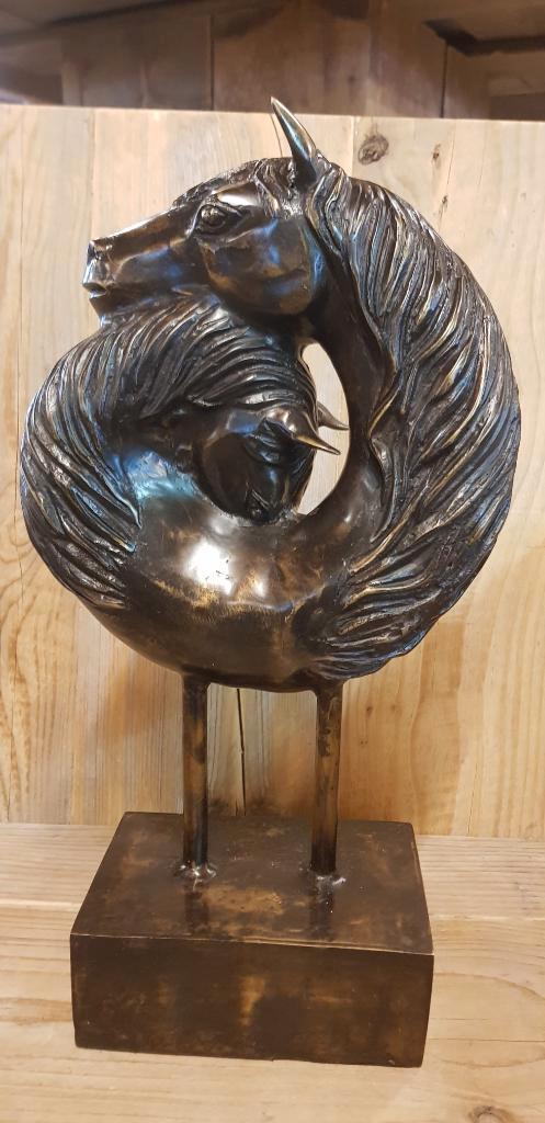 DUBBELE PAARDENHOOFD / bronzen beeld, Antiek en Kunst, Kunst | Beelden en Houtsnijwerken, Ophalen of Verzenden