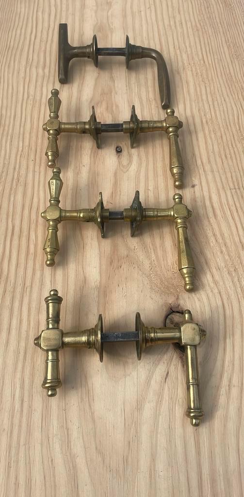 4x ANTIEK T - model Deurklinken 19e Eeuw-1900, MESSING BRONS, Doe-het-zelf en Verbouw, Hang- en Sluitwerk, Klink of Kruk, Koper of Messing