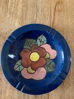 Vintage asbak blauw met gekleurde bloemen Henk Potters, Ophalen of Verzenden
