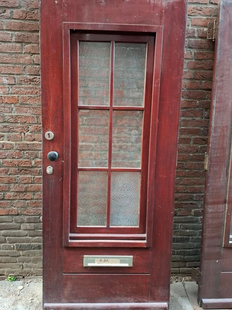 Jaren 50 Hardhouten Voordeur met Glas, Doe-het-zelf en Verbouw, Deuren en Horren, Ophalen, Gebruikt, 80 tot 100 cm, Buitendeur
