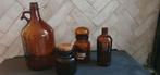 set van 4 oude apothekerspotten flessen bruin glas, Ophalen of Verzenden