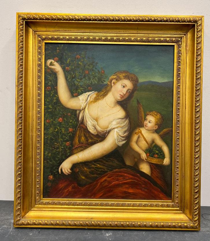 Schilderij op doek, gesigneerd - Venus en Amor, Antiek en Kunst, Kunst | Schilderijen | Klassiek, Ophalen