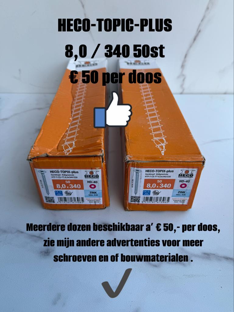Heco-Topix Schroeven 8,0 x 340 - Nieuw in doos!, Nieuw, Ophalen of Verzenden, Rvs, Schroeven