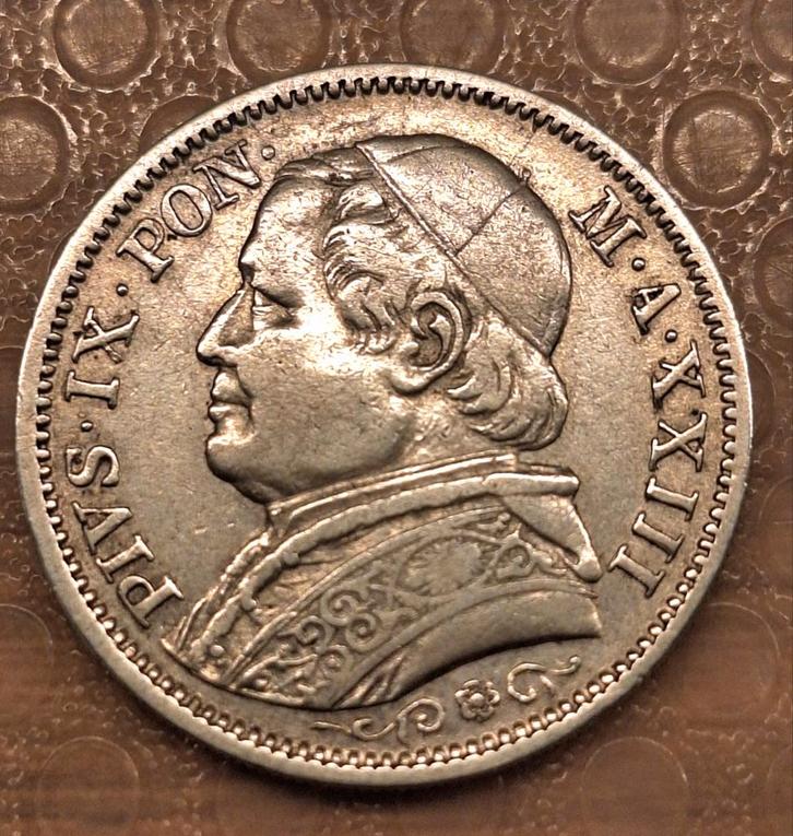 1 Lira 1868 Paus Pius IX M.A.XXIII(afwijking), Postzegels en Munten, Munten | Europa | Niet-Euromunten, Losse munt, Overige landen