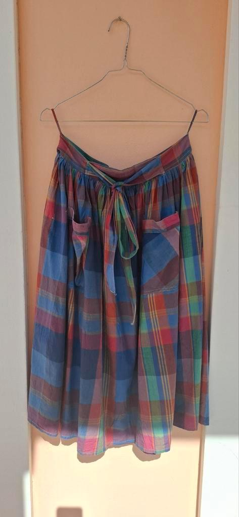 Vintage rok - maat 44/XXL- geblokt - 100% katoen - 90's, Kleding | Dames, Rokken, Gedragen, Maat 42/44 (L), Blauw, Onder de knie