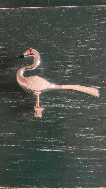 Vintage kerstbal, zwaan, clip on 2 veren, zilver/wit, staart beschikbaar voor biedingen