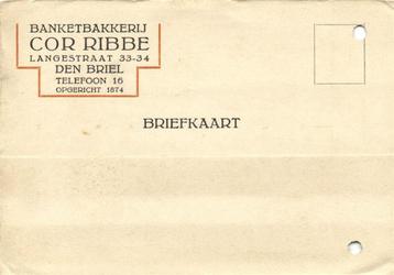 Banketbakkerij Cor Ribbe, Den Briel - 09.1934? - briefkaart beschikbaar voor biedingen